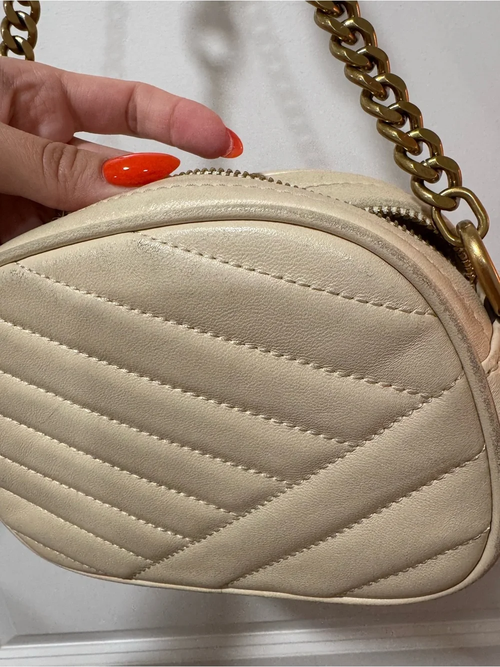 Tory Burch KIRA CHEVRON CAMERA BAG Crossbody Gold Chain